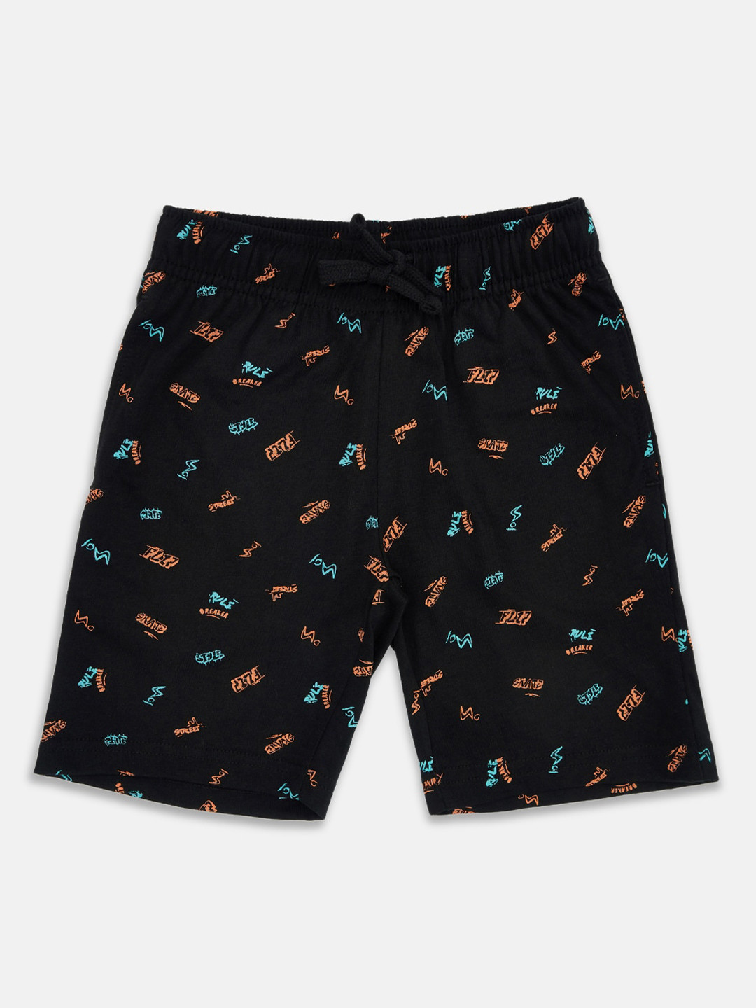 

Pantaloons Junior Boys Black Typography Printed Mid-Rise Regular Shorts