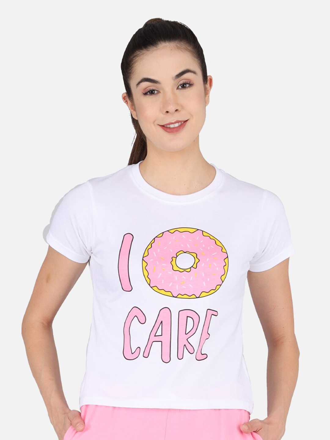 

The Dry State Women White & Pink Typography Printed T-shirt