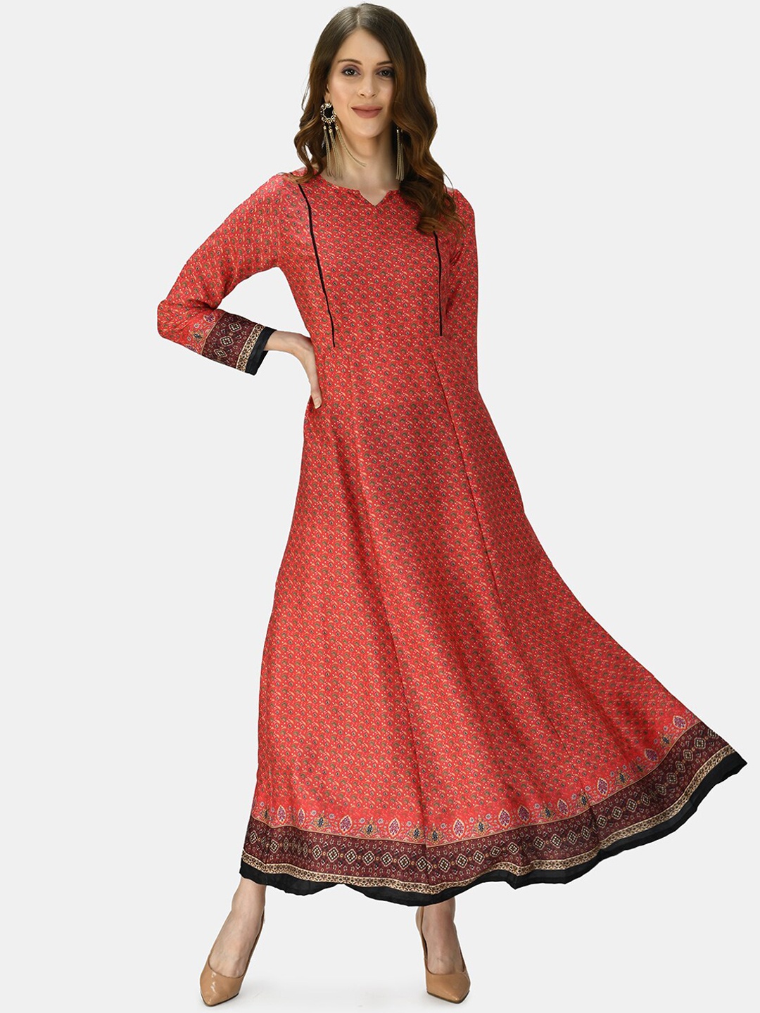

Myshka Maroon Satin Maxi Dress