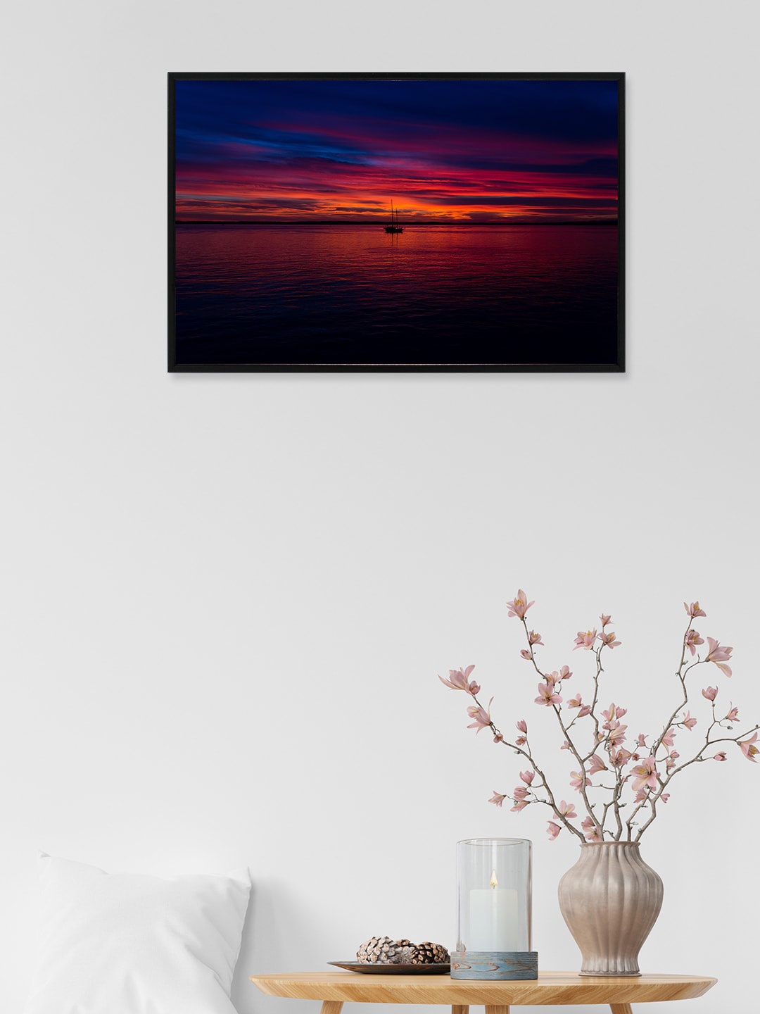 

nest ART Navy Blue & Red Sunset Printed Poster Framed Wall Art