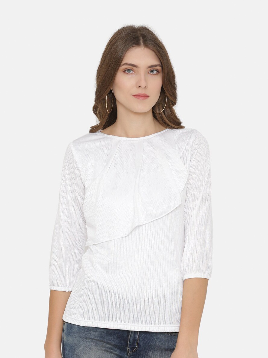 

Yaadleen White Crepe Regular Top