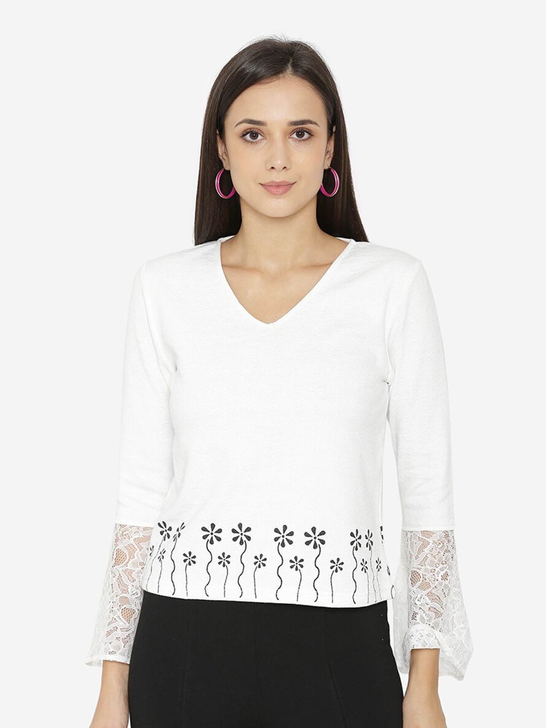 

Yaadleen White Bell Sleeve Regular Top
