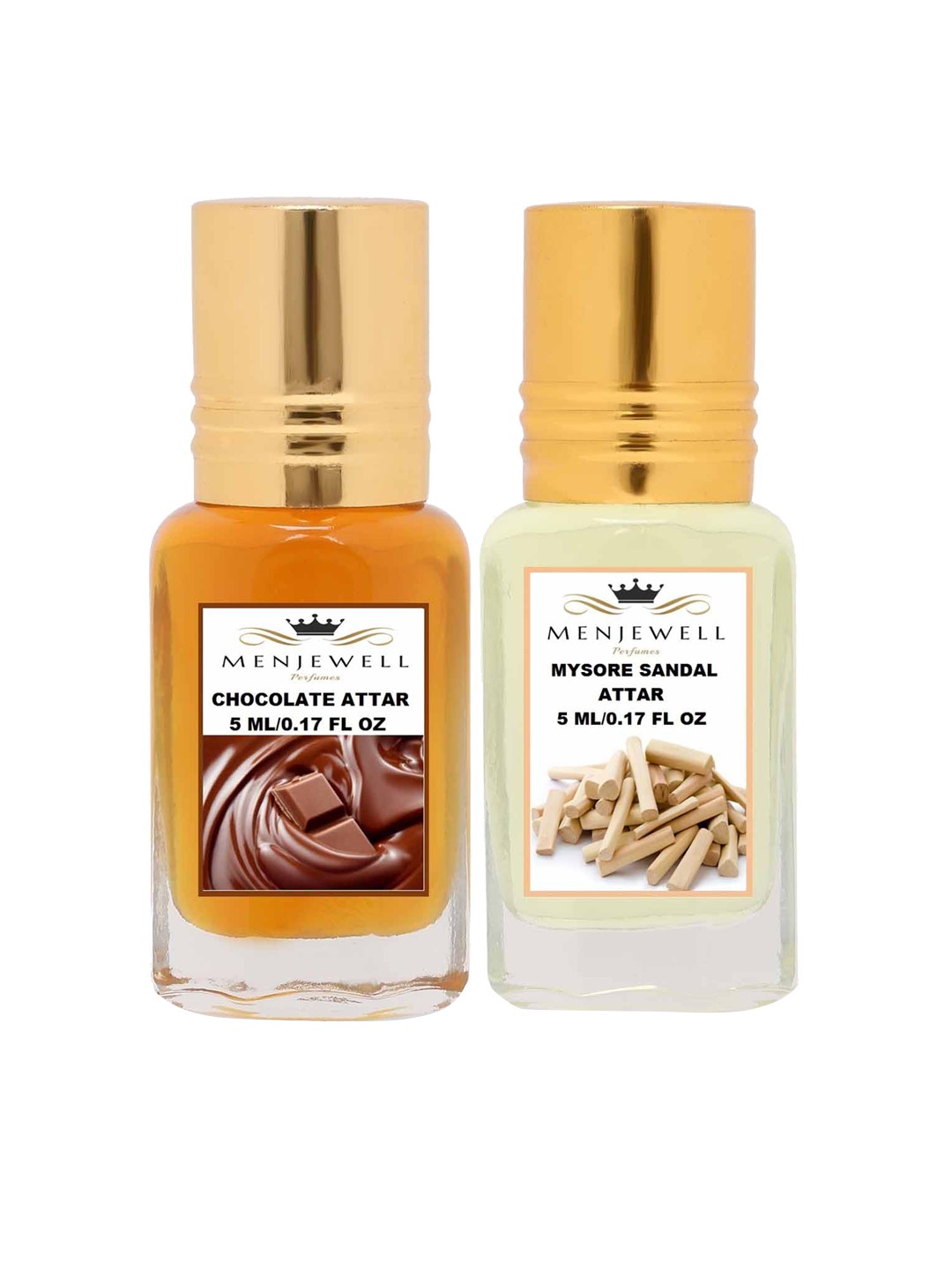 

Menjewell Set of Chocolate & Mysore Sandal Attars, Transparent