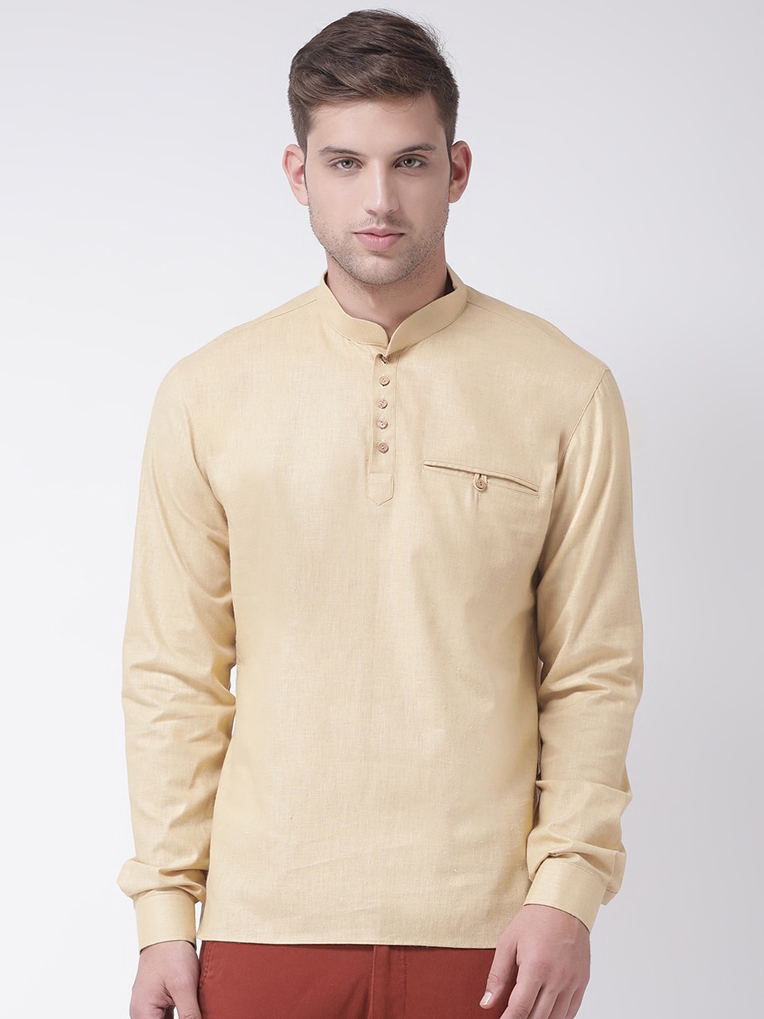 

TABARD Men Beige Mirror Work Cotton Kurta
