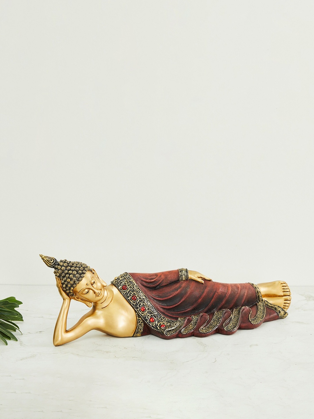 

Home Centre Gold-Toned & Brown Alpana Sleeping Buddha Figurine Showpiece