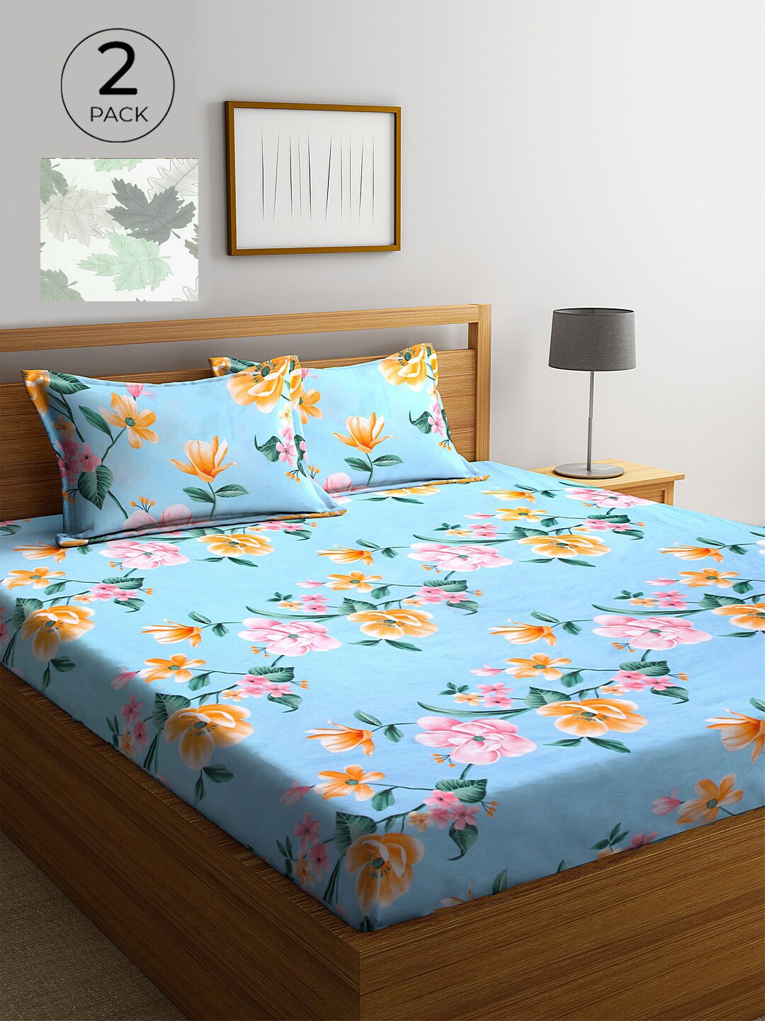 

KLOTTHE Multicolor Floral 210 TC Poly Cotton 2 King Size Double Bed Sheet Set, Multi
