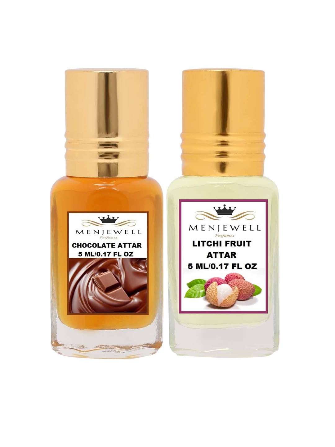 Menjewell Unisex Chocolate Litchi Fruit Attar Combo Pack 10 ml, Transparent