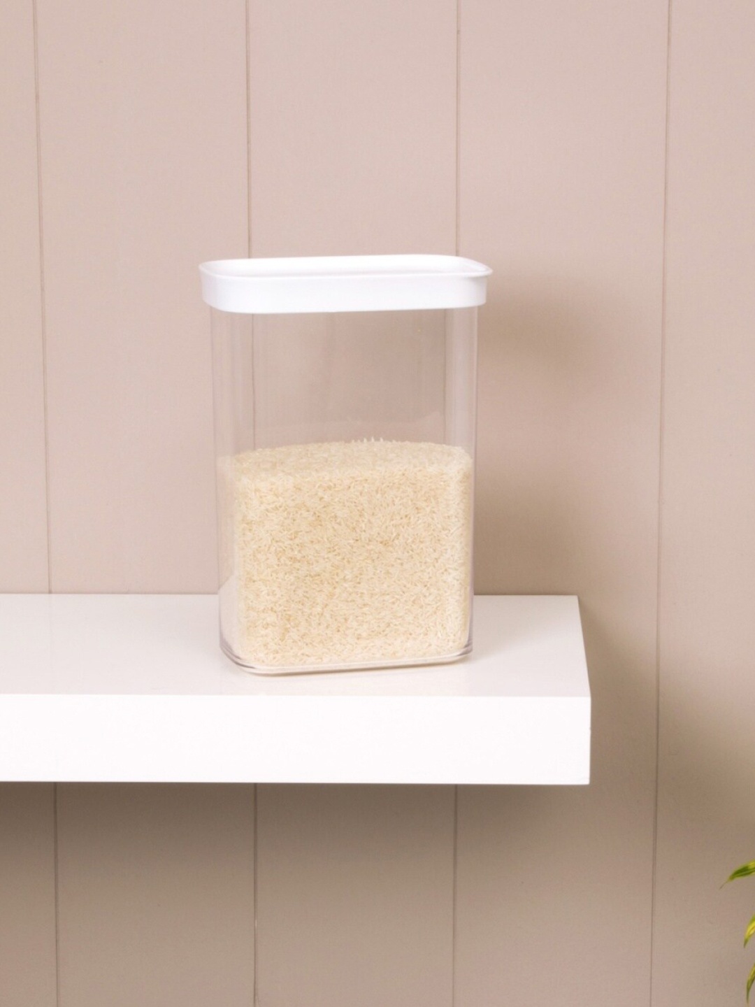 

Home Centre Transparent & White Solid Palestine Crown Loc Tite Canister