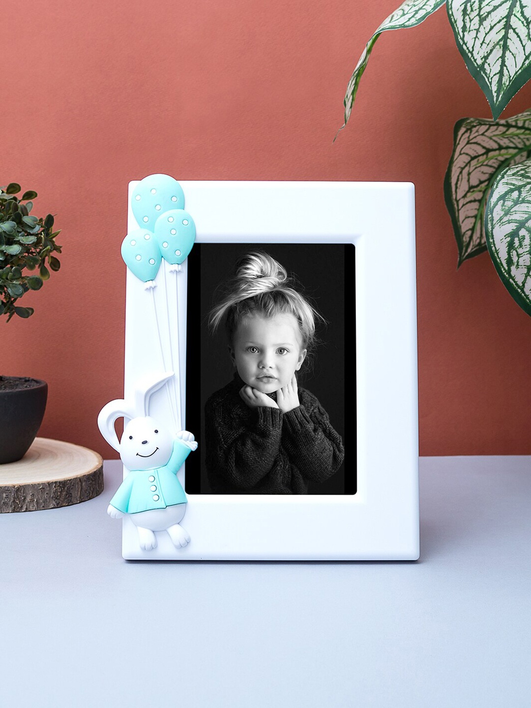 

Golden Peacock White & Blue Cute Bunny Rabbit Embossed Vertical Photo Frame