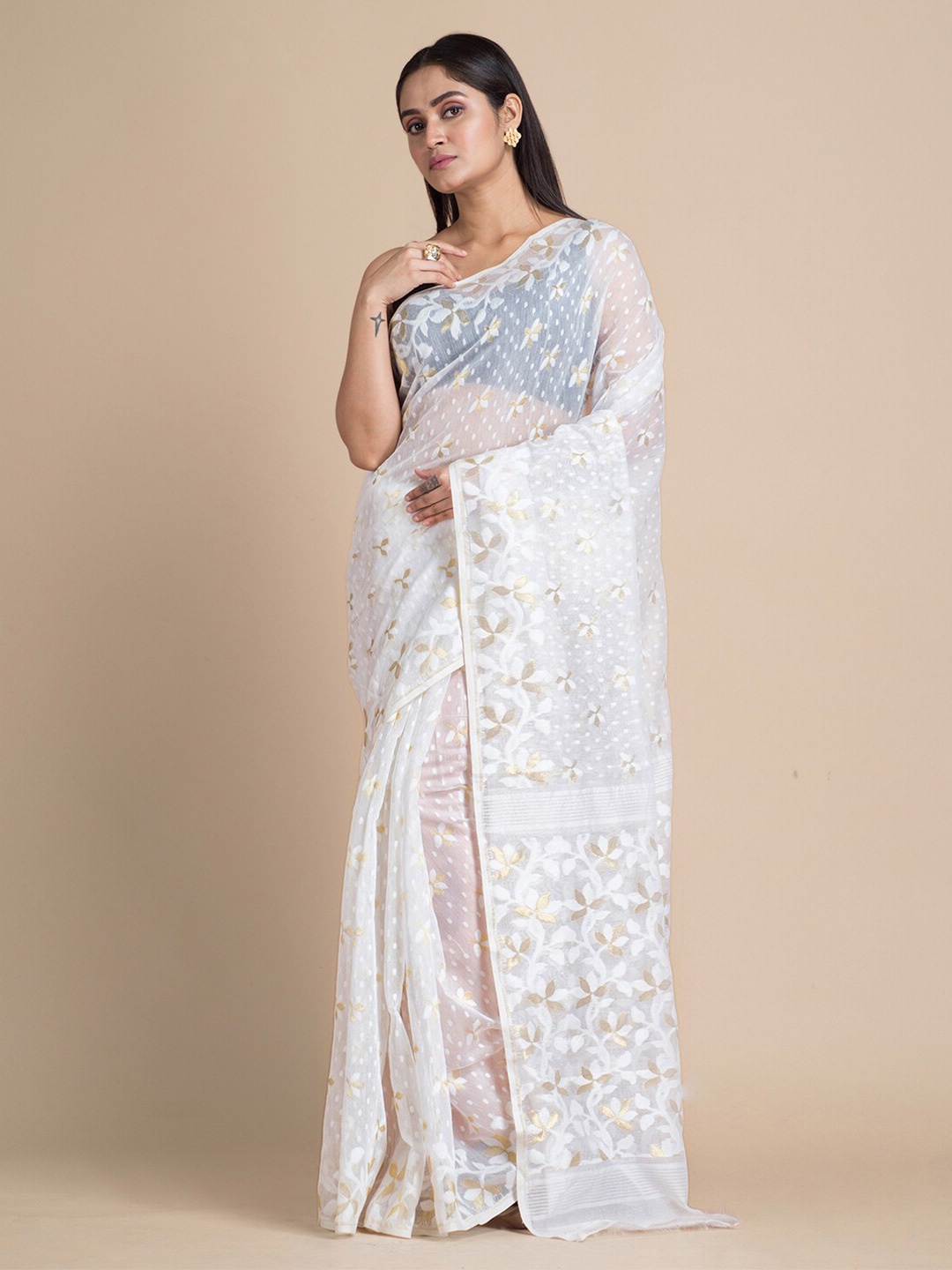 

Mitera White & Beige Woven Design Jamdani Saree