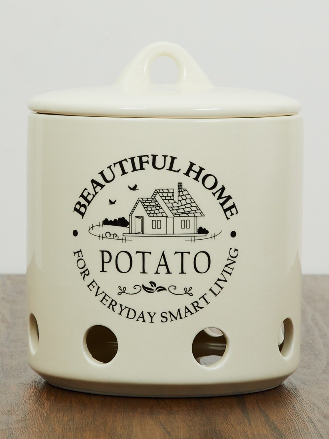 

Home Centre Off White & Black Beautiful Home Potato Canister 2120 ml