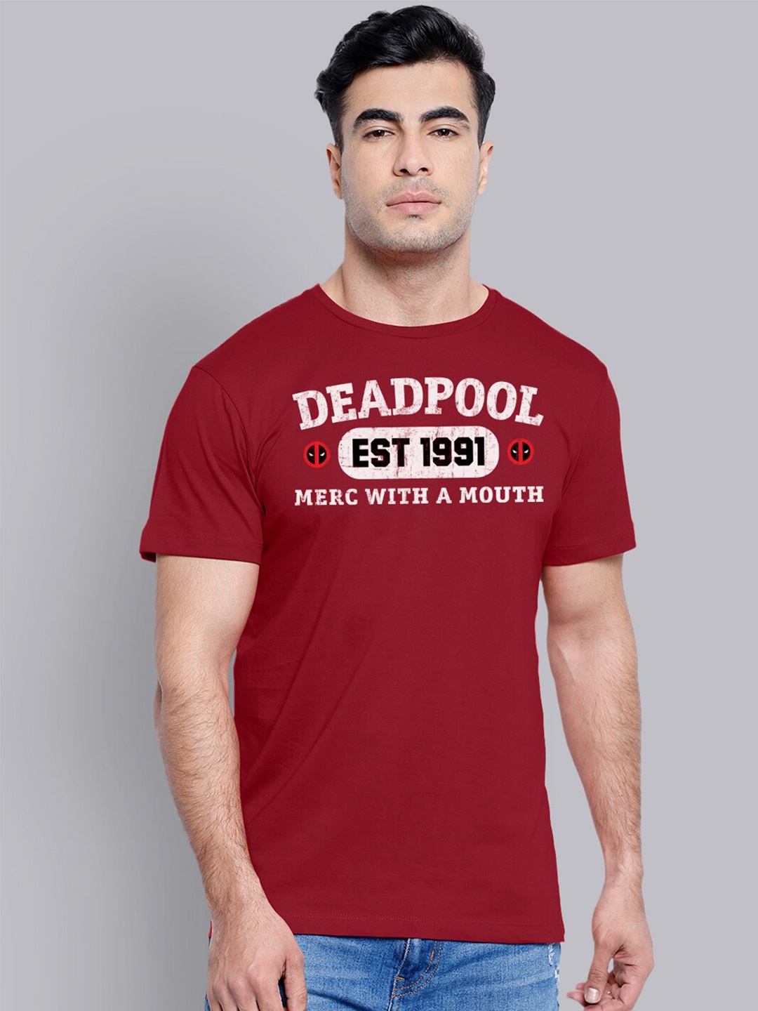 

Free Authority Men Red Typography Deadpool Printed T-shirt