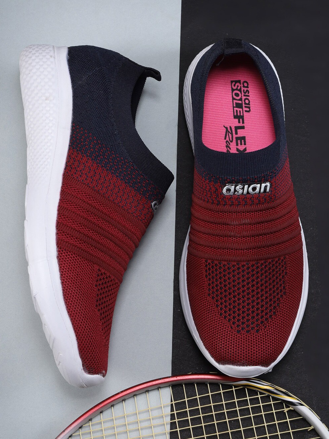 

ASIAN Women Maroon & Navy Blue Slip-On Running Shoes