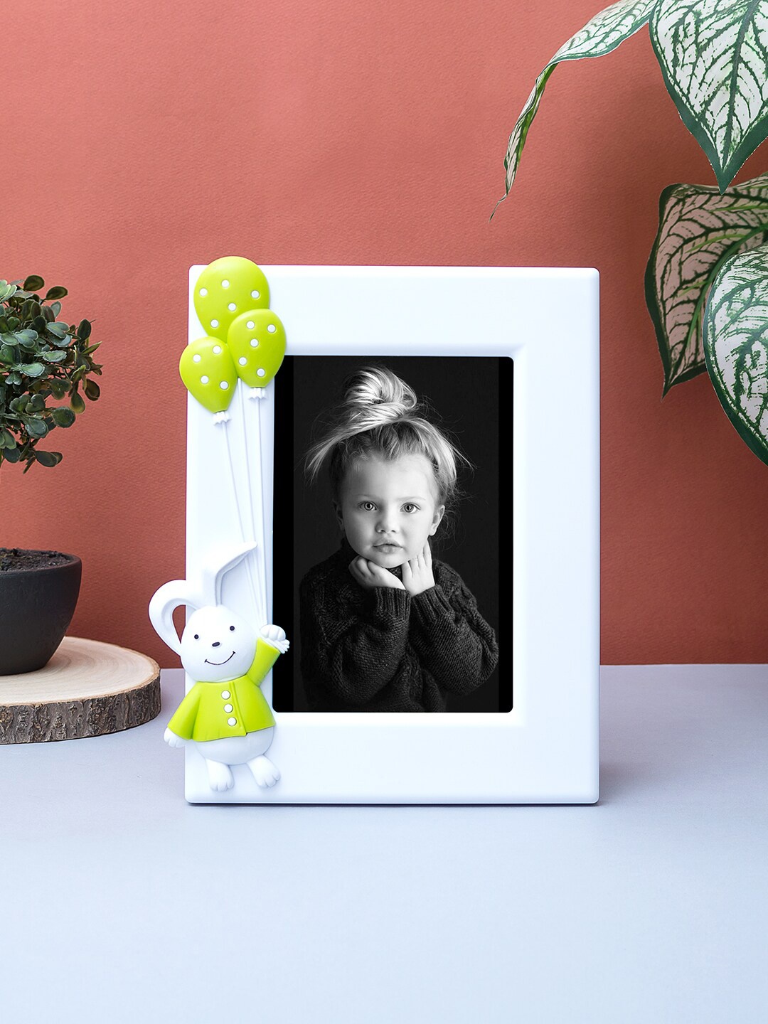 

Golden Peacock Green & White Bunny Rabbit Embossed Table Photo Frame