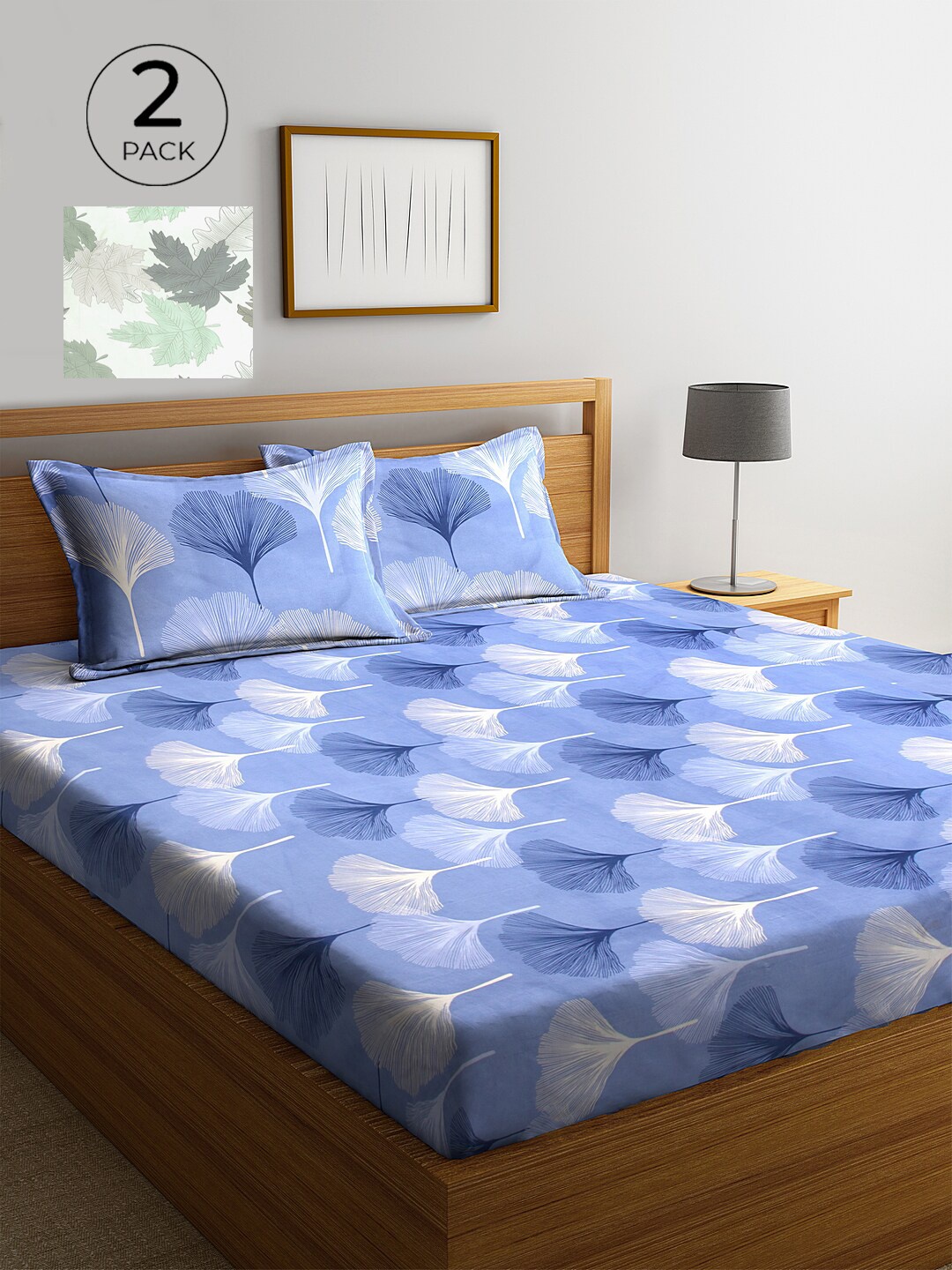 

KLOTTHE Multicolor Floral 210 TC Poly Cotton 2 King Size Double Bed Sheet Set, Blue
