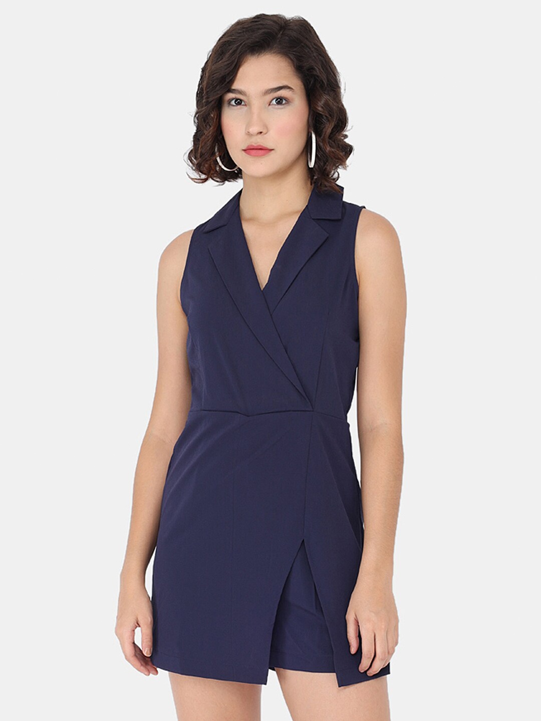 

Trend Arrest Women Navy Blue Notch Collar Playsuit