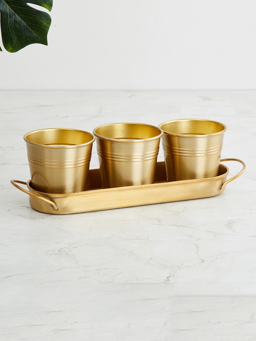 

Home Centre Set of 4 Gold-toned Valencia Solid Planter With Tray
