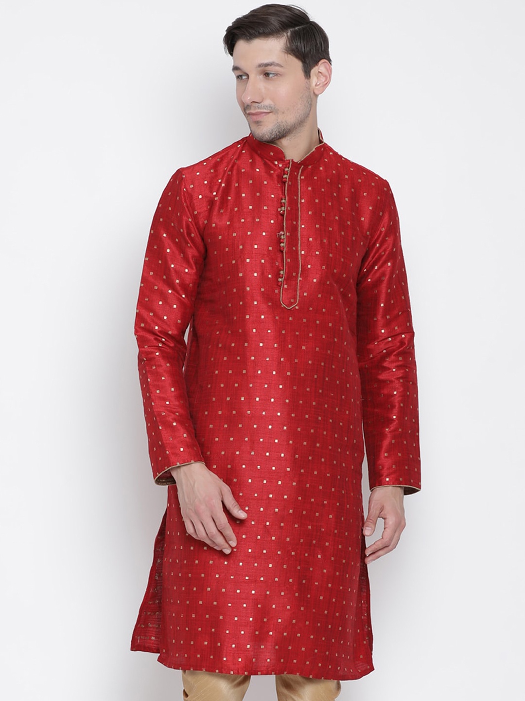 

VASTRAMAY Men Maroon & Gold-Toned Kurta