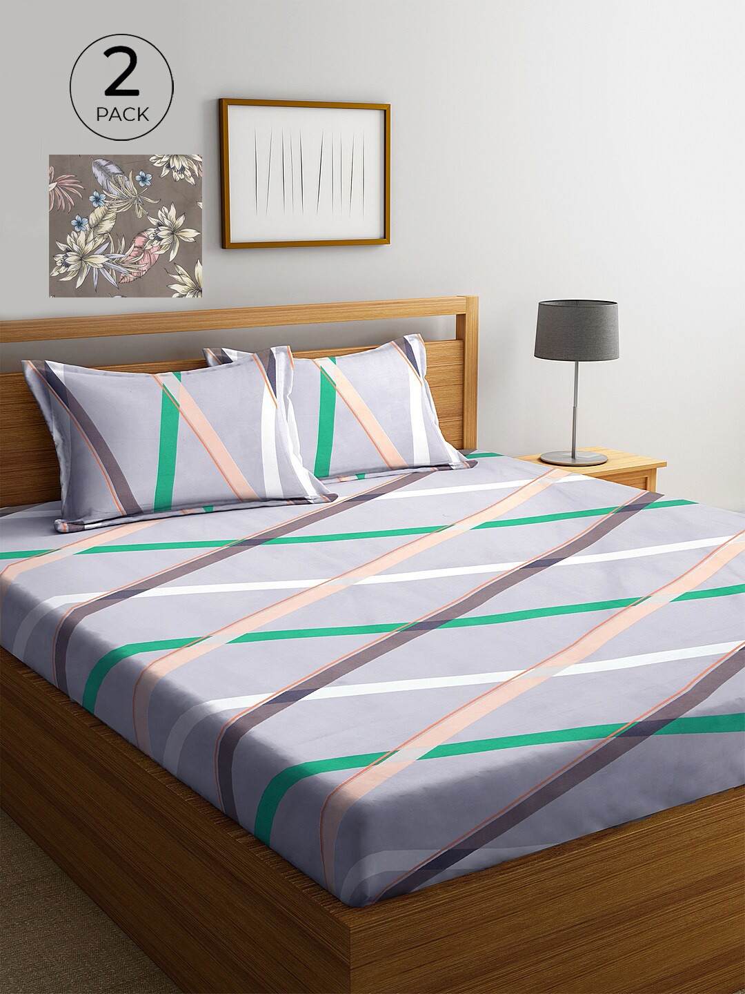 

KLOTTHE Multicolor Geometric 210 TC Poly Cotton 2 King Size Double Bedsheet Set, Multi