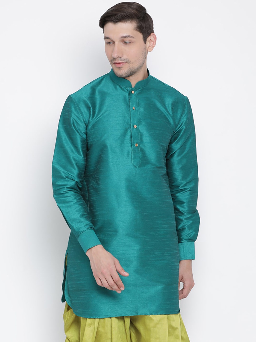 

VASTRAMAY Men Green Thread Work Kurta