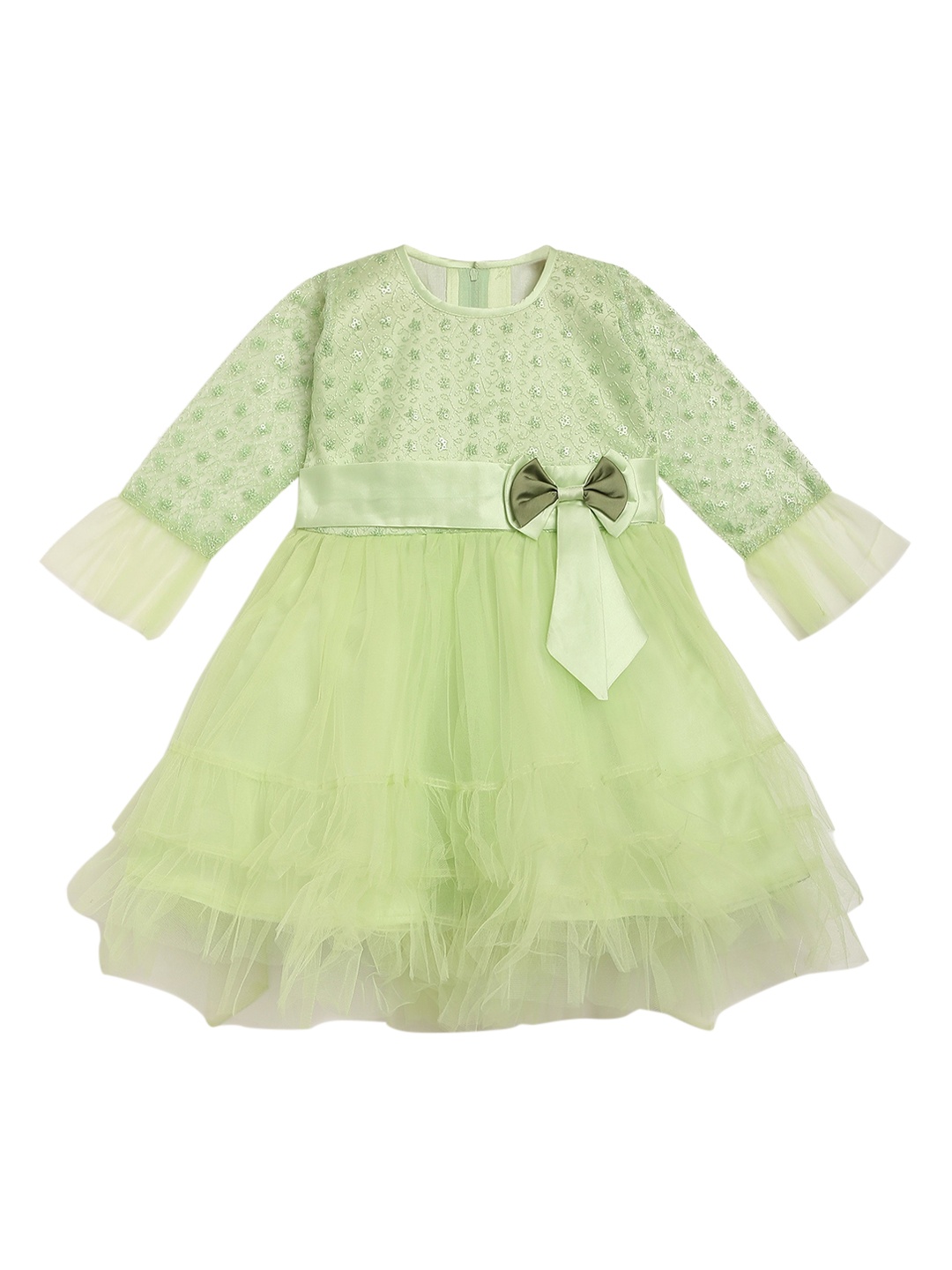 ADIVA Green Floral Embroidered Net Dress