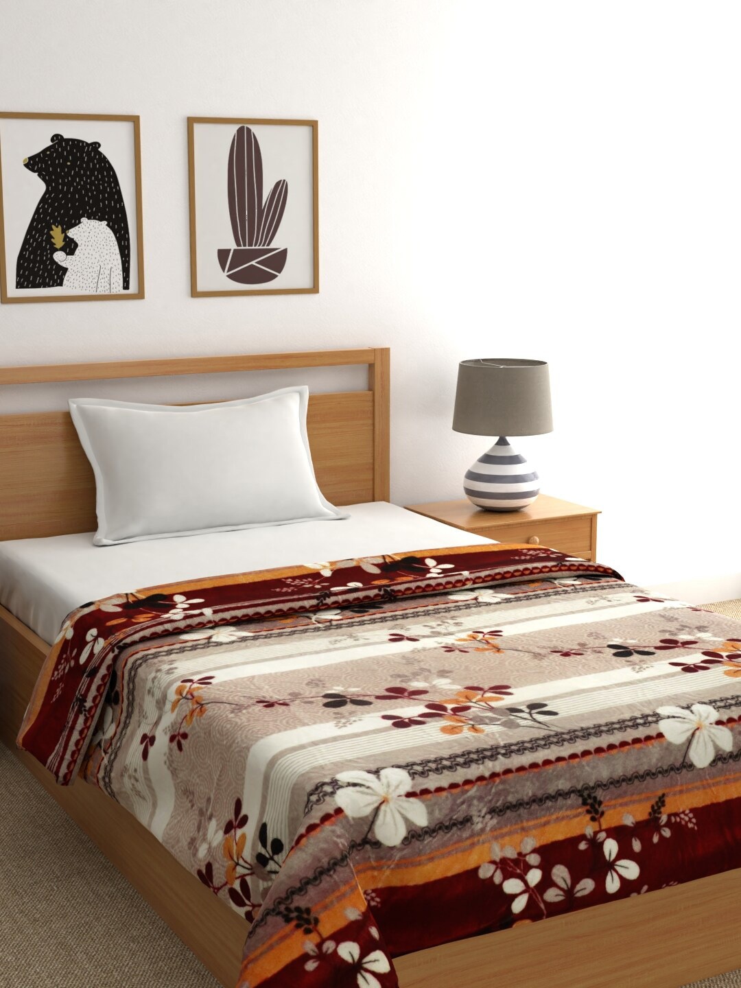 

Raymond Home Brown & White Floral AC Room 233 GSM Single Bed Blanket