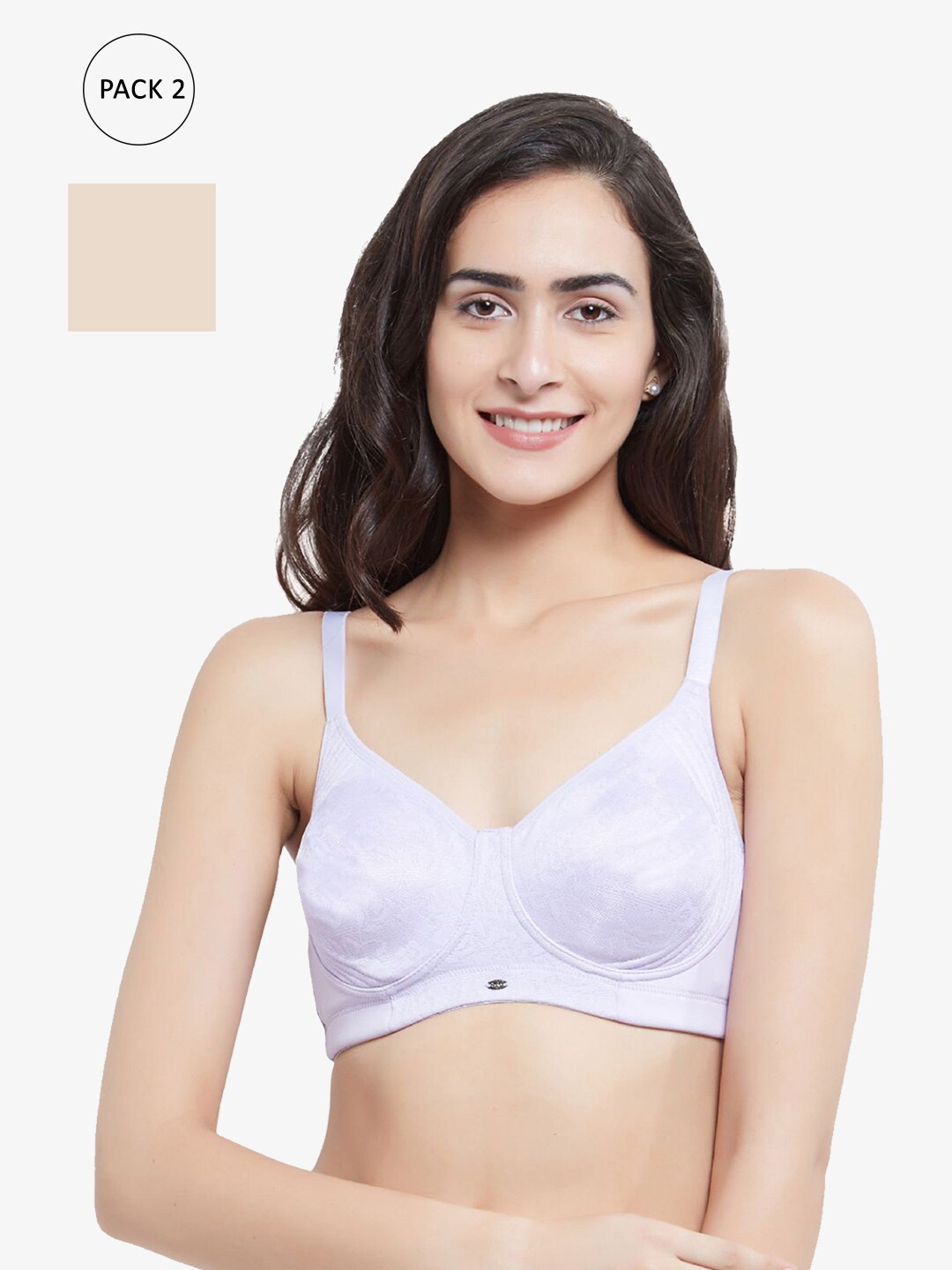 

Soie Lavender & Nude-Coloured Set of 2 Non Wired Full Coverage Wired Bra