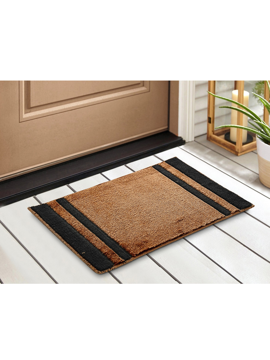 

Saral Home Brown & Black 2 Pieces Striped Printed Cotton Anti Slip Doormats
