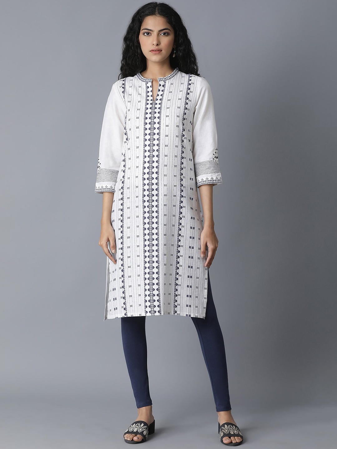 W Straight Cotton Kurta, White