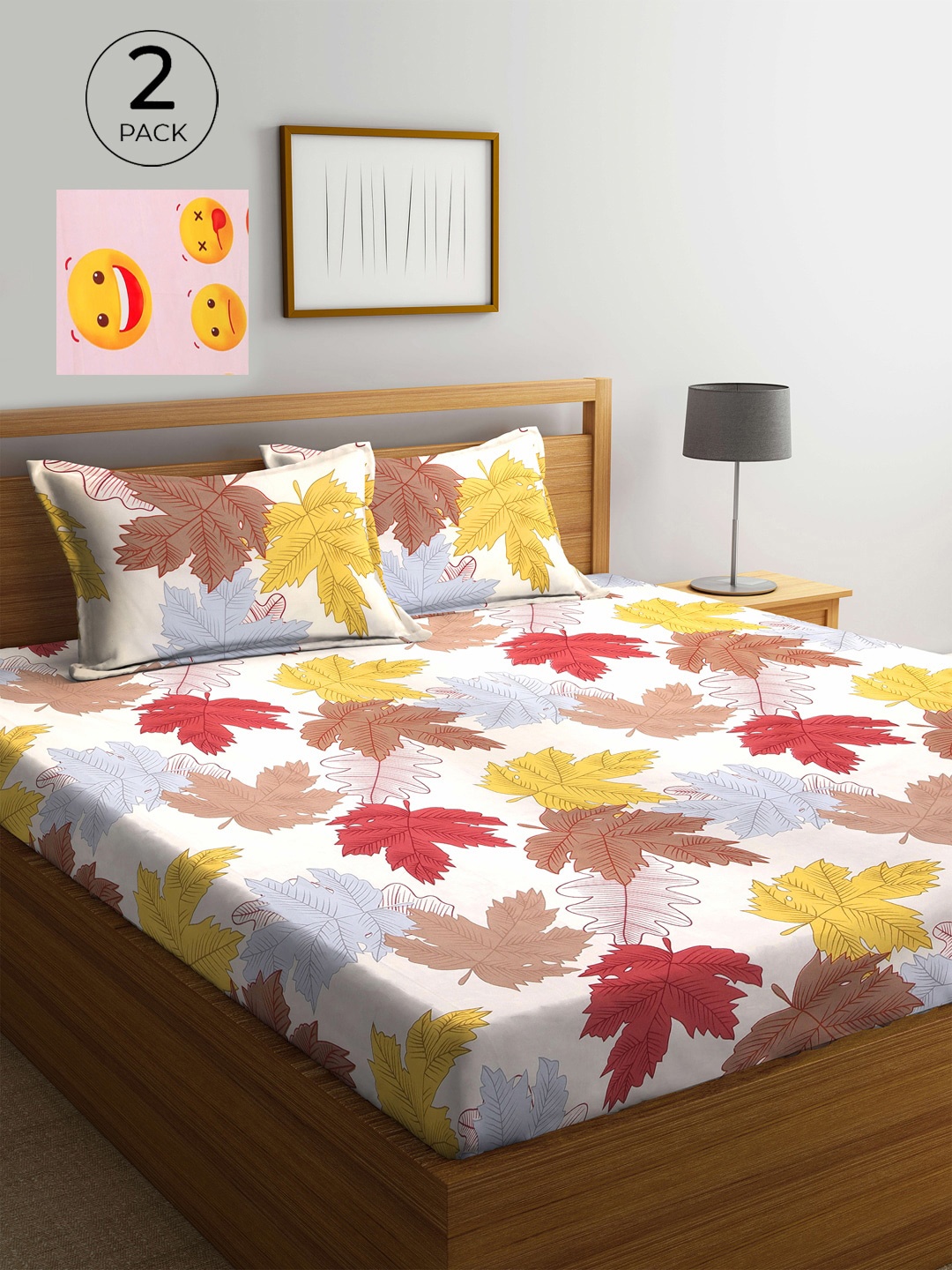 

KLOTTHE Pink & Yellow Floral 210 TC 2 King Bedsheet with 4 Pillow Covers
