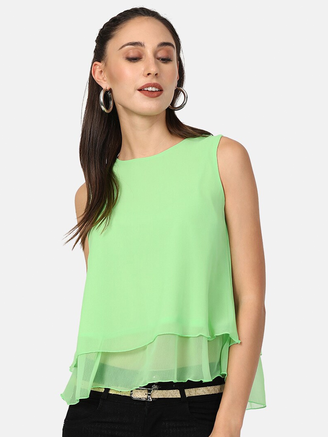 

V2 Value & Variety Green Georgette Tiered Top