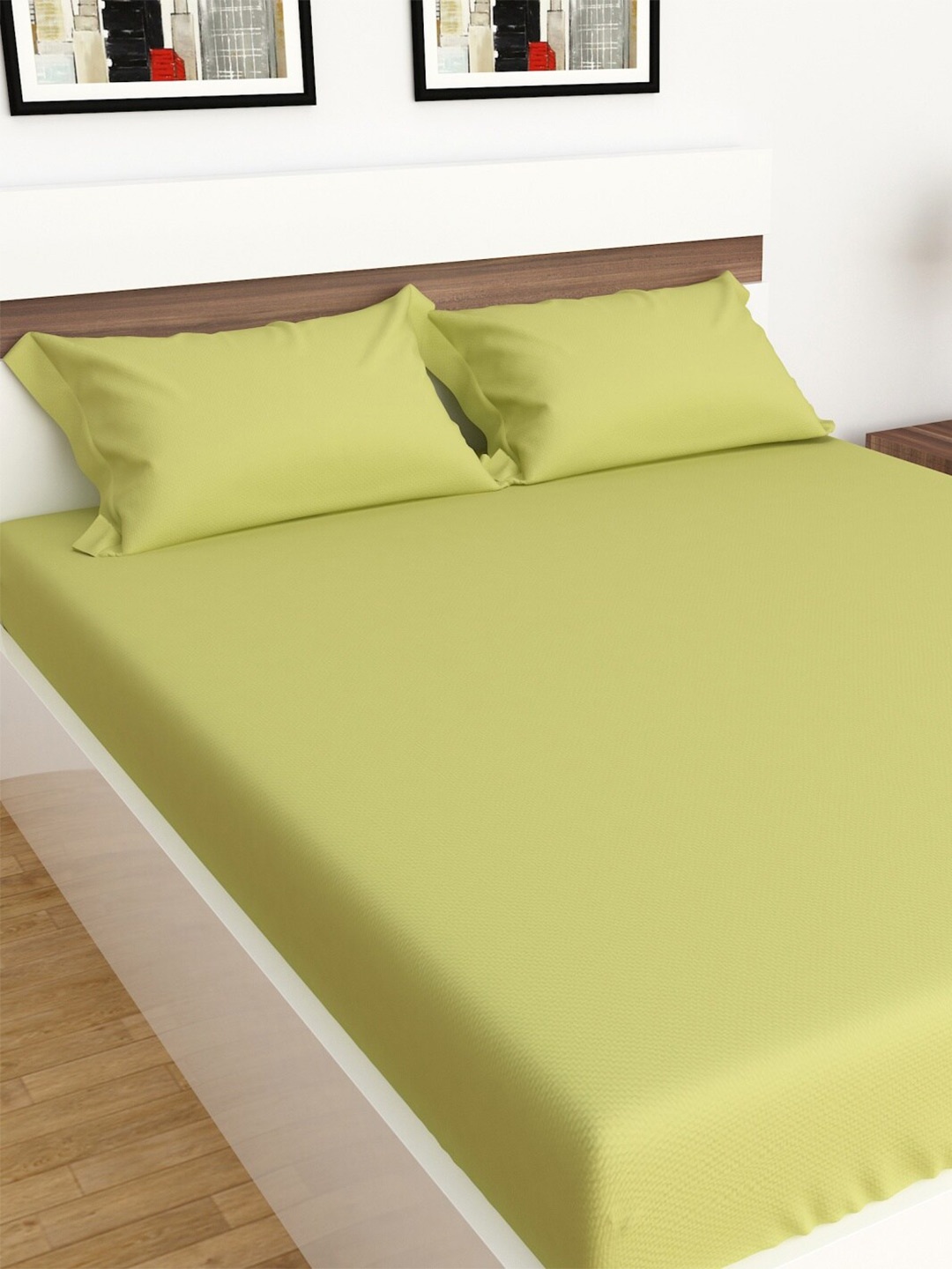 

Home Centre Colour Connect Solid 3-Piece Cotton Queen-Size Bedsheet Set, Green