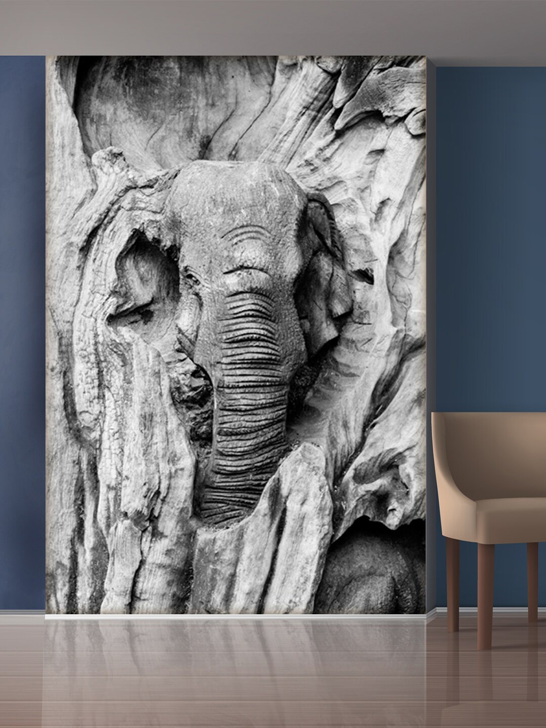 

999Store White & Grey Elephant Head & Stones Mural Self-Adhesive Wallpaper