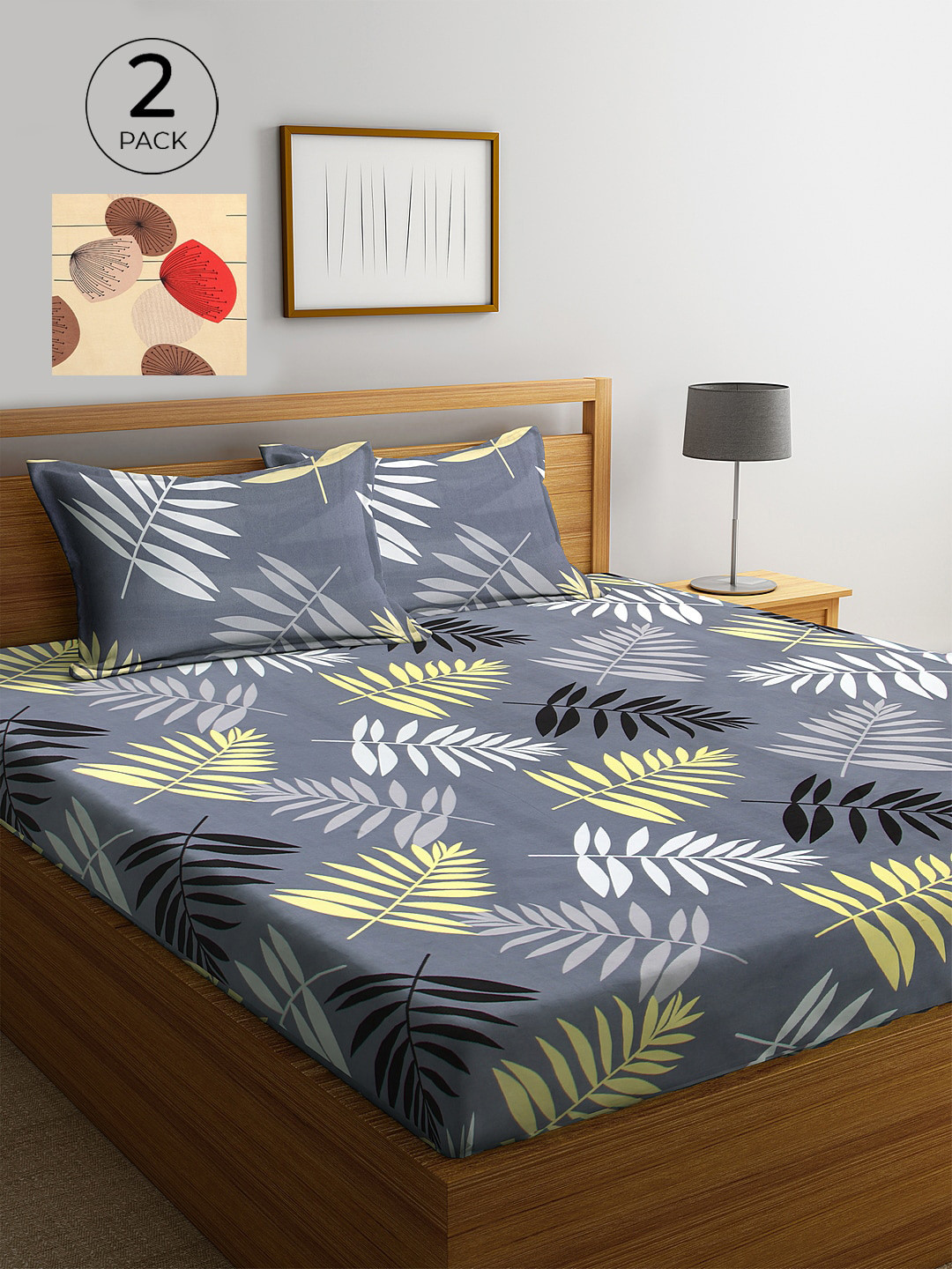 

KLOTTHE Grey & Beige Floral 210 TC 2 King Bedsheet with 4 Pillow Covers