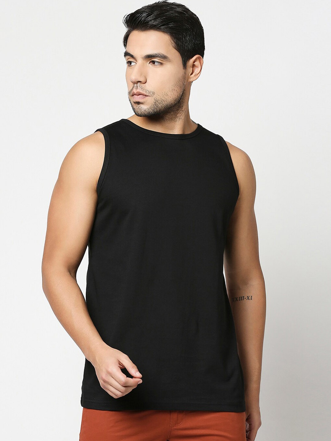 

Bewakoof Men Black Solid Pure Cotton Innerwear Vest