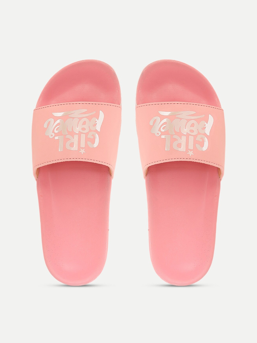 

FREECO Women Pink & Silver-Toned Printed Sliders