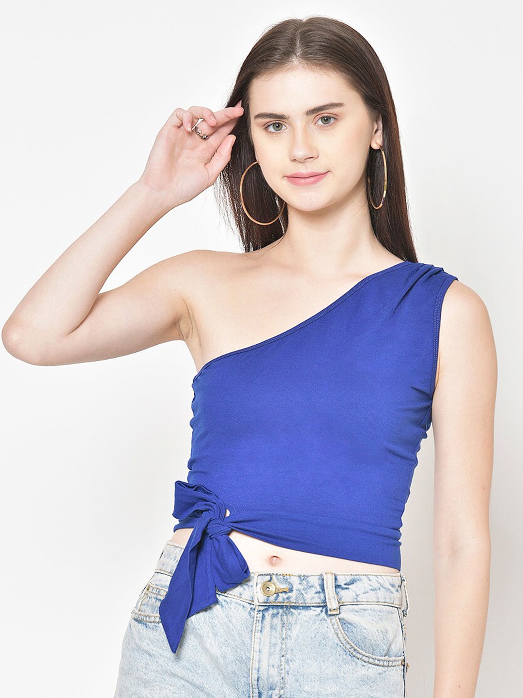 

Cation Women Blue Solid Fitted Top