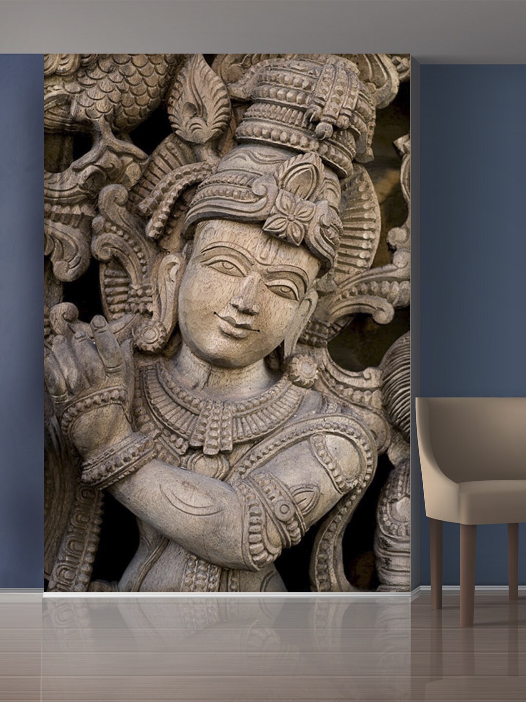 

999Store Beige Smiling Face Statue Mural Wallpaper, White