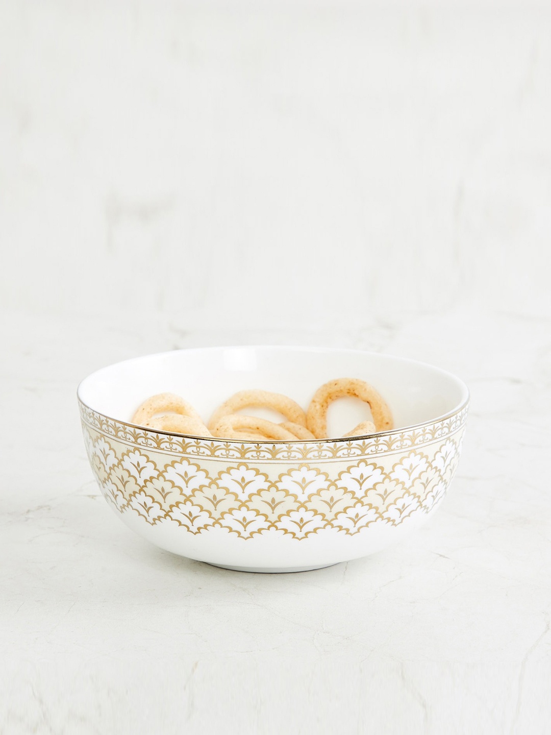 

Home Centre White & Gold-Toned Fiesta-Ebony Printed Cereal Bowl