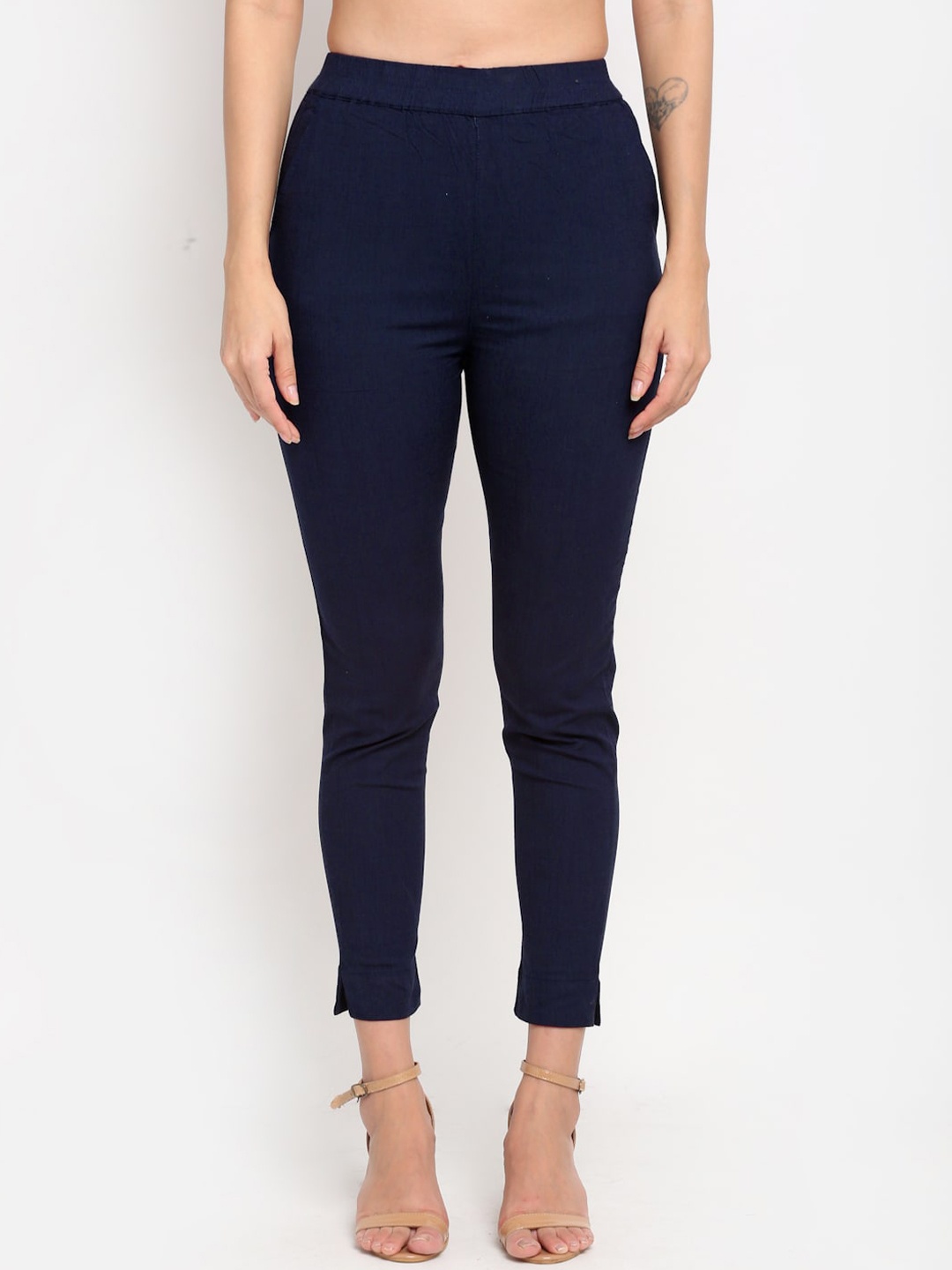 

Lovely Lady Women Navy Blue Slim Fit Cigarette Trousers