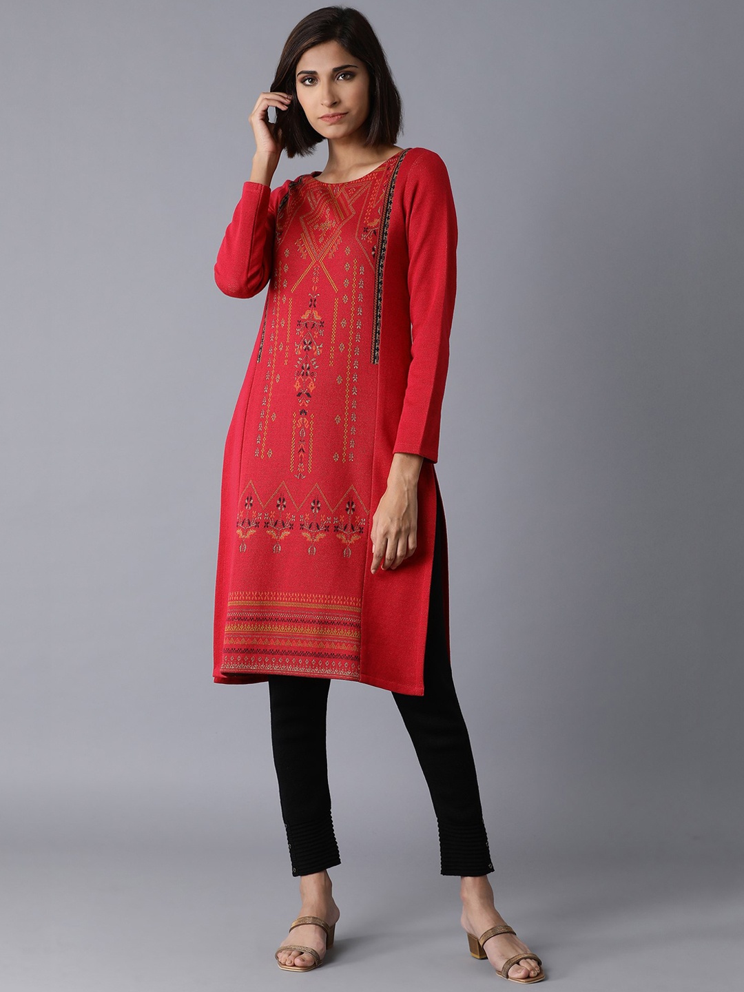

W Women Red Printed Kurta