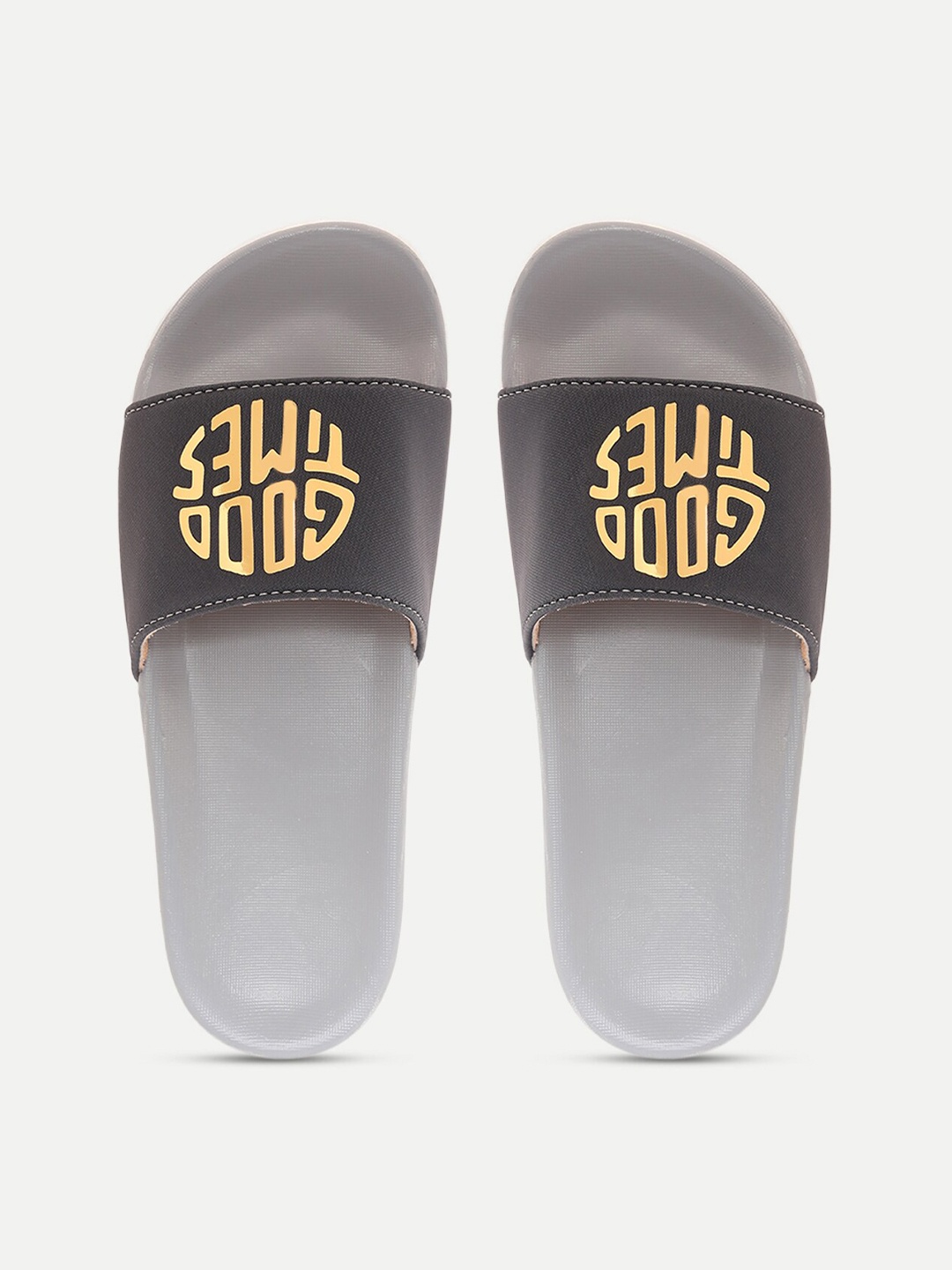 

FREECO Women Grey & Yellow Printed Sliders
