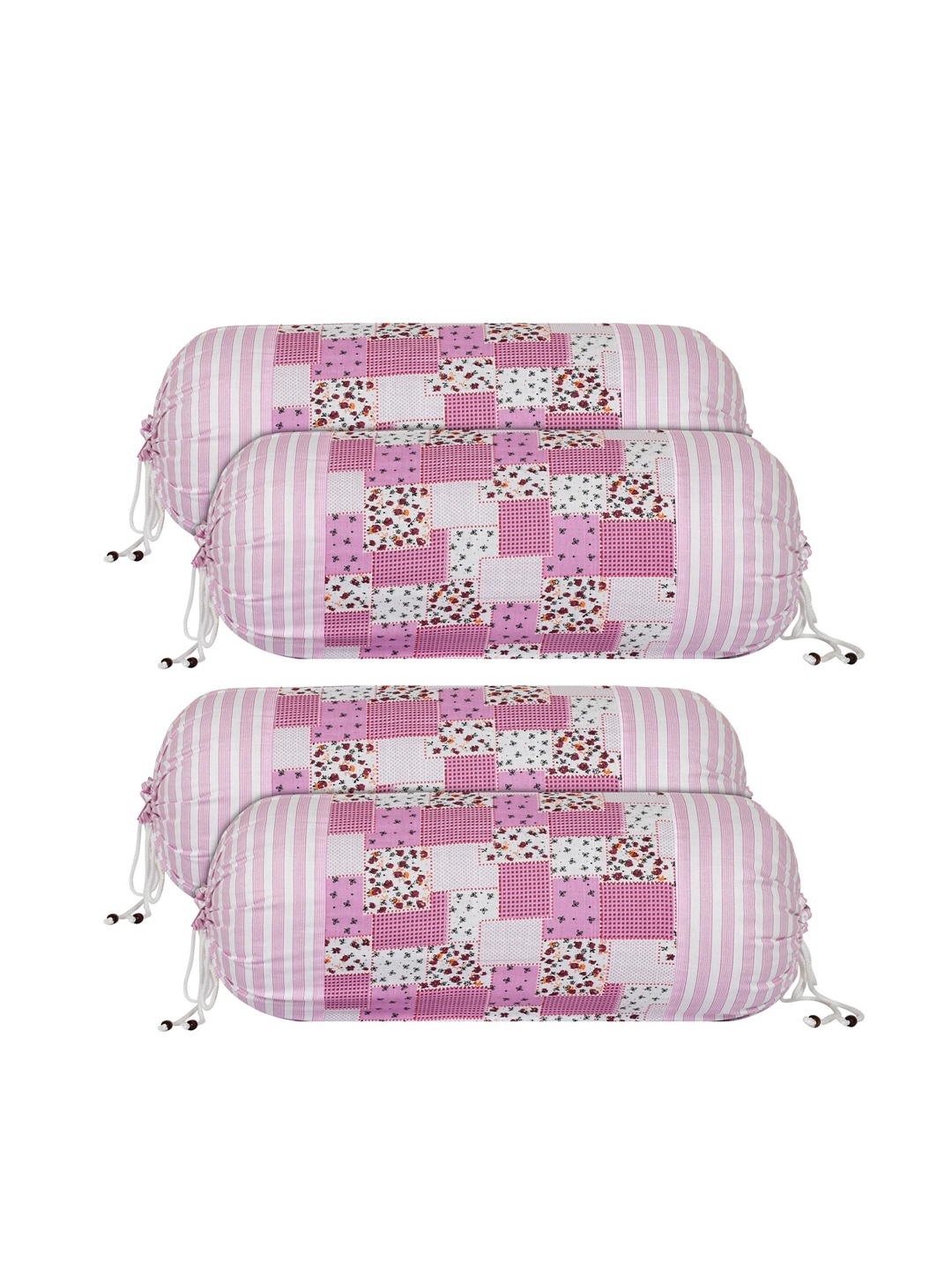 

Kuber Industries Set Of 4 Pink & White Printed Cotton Bolster Covers