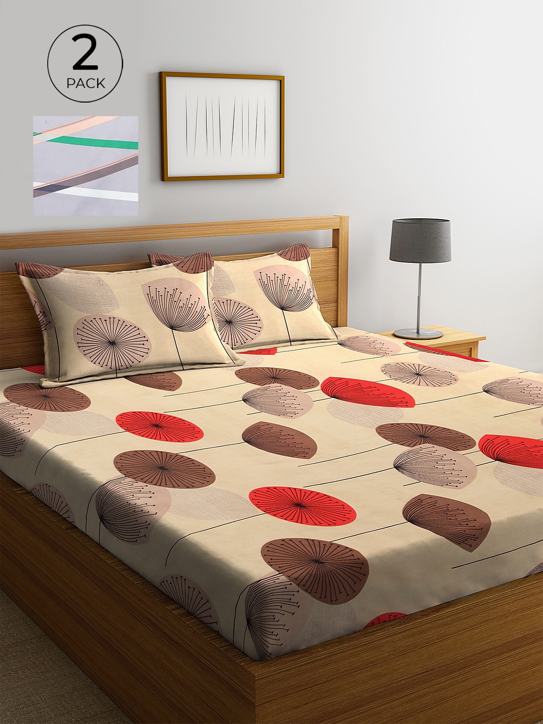 

KLOTTHE Cream & Grey Floral 210 TC 2 King Bedsheet with 4 Pillow Covers