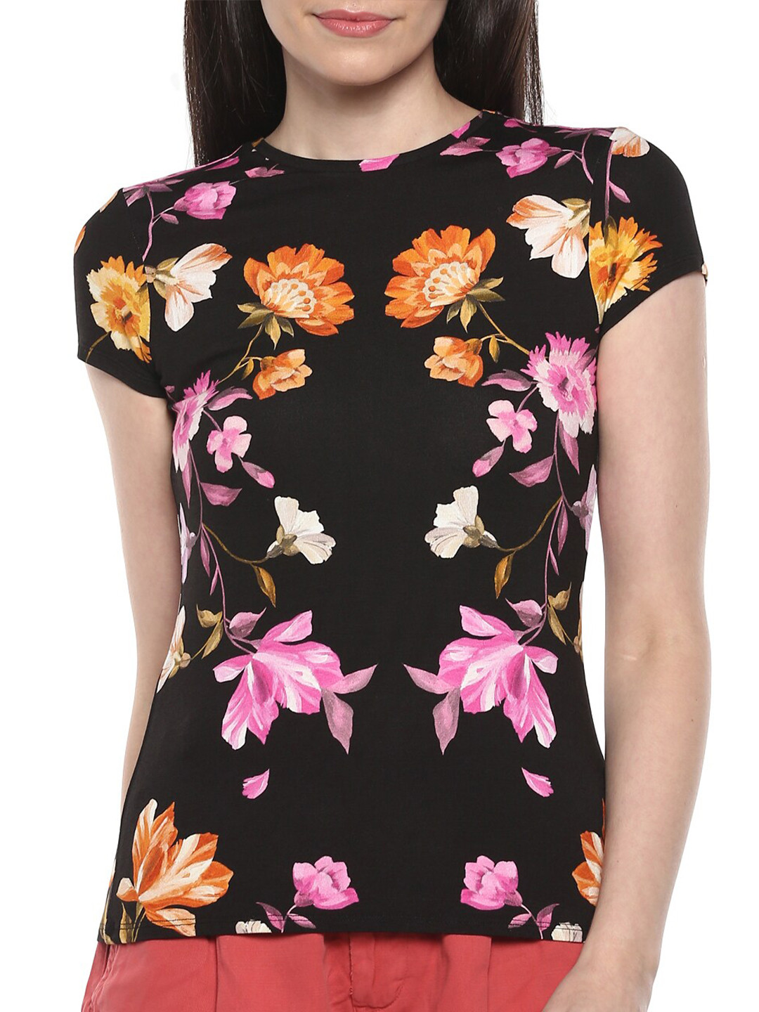 

Ted Baker Women Black & Pink Floral Printed T-shirt