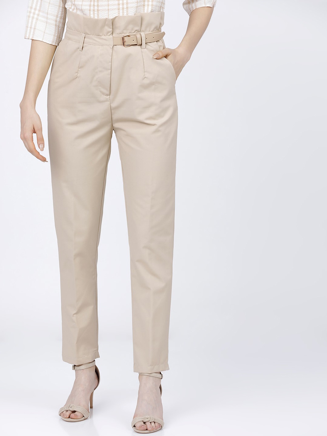 

Tokyo Talkies Women Beige Regular Trousers