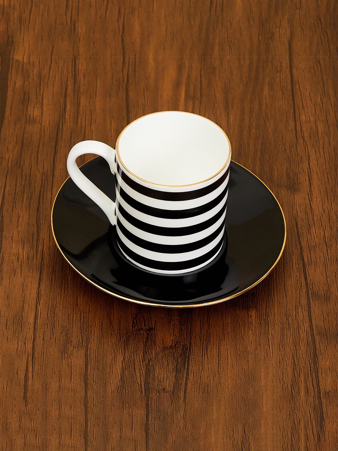 

Home Centre Black & White Printed Bone China Matte Cups and Saucers Set of Cups and Mugs