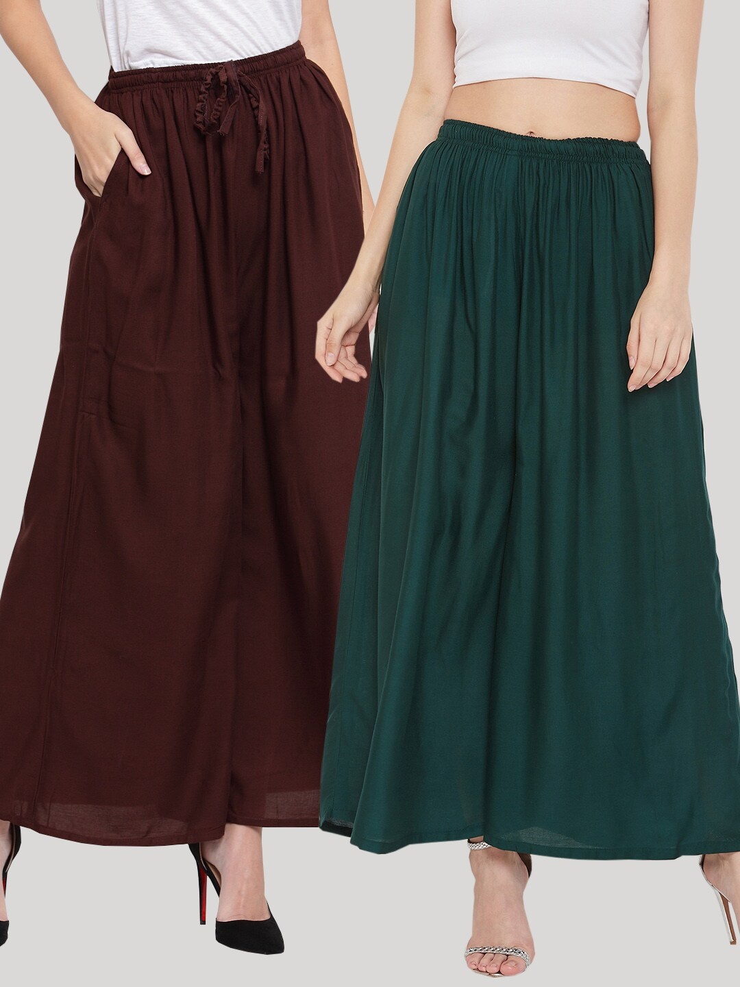 

Clora Creation Women Brown & Green Pack of 2 Knitted Ethnic Palazzos