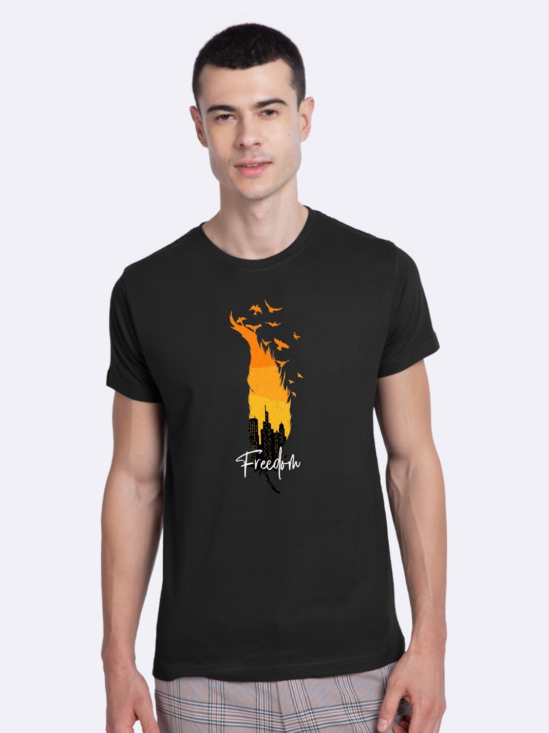 

Bewakoof Men Black Printed Round Neck Pure Cotton T-shirt