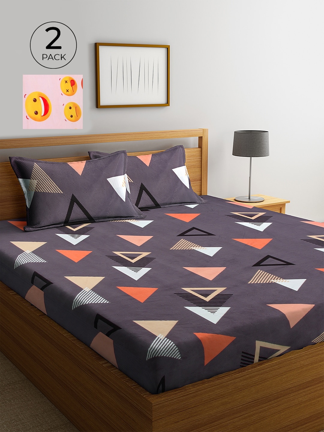

KLOTTHE Multicoloured Geometric 210 TC 2 King Bedsheet with 4 Pillow Covers, Multi